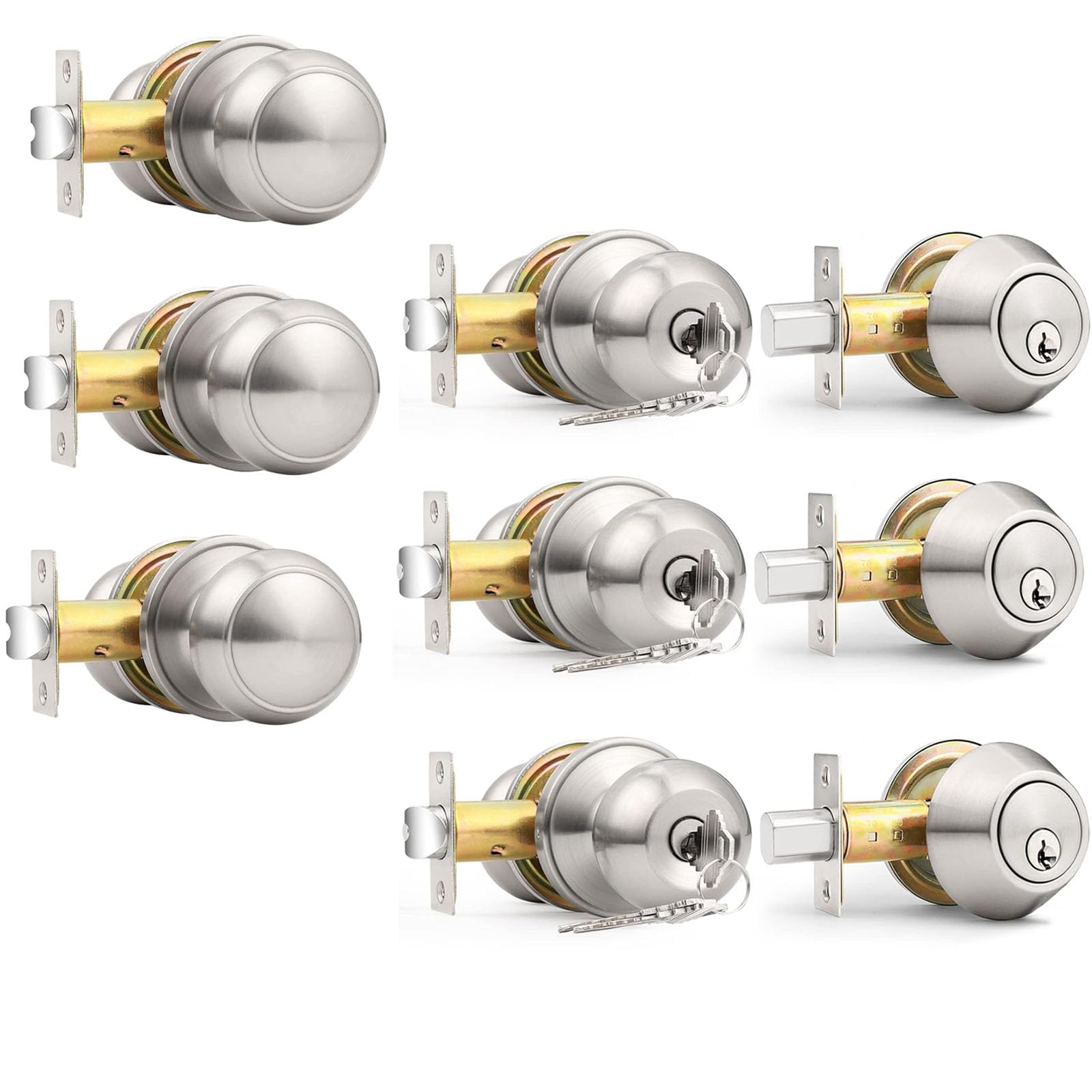 Probrico 3Pack Passage Door Knobs and 3Pack Entry Door Knob and Deadbolt Set
