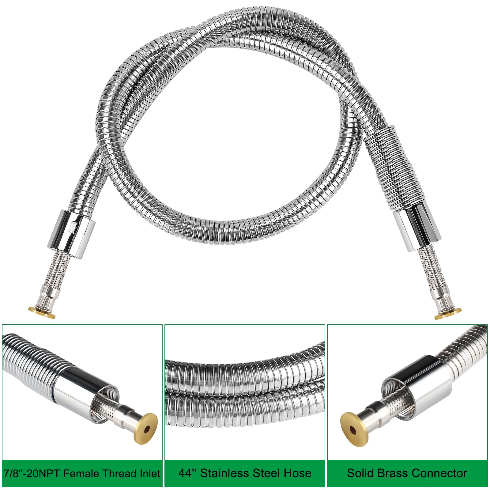 Tuyau de pré-rinçage flexible de 111,8 cm en acier inoxydable pour la plupart des robinets d'évier de cuisine commerciaux, tuyau de pulvérisation pré-rinçage, robinet commercial, pièces de