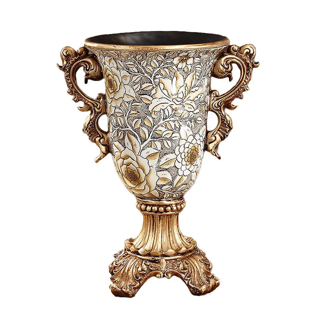 asdchZen European Vintage Resin Flower Vase Double Ear Large Jar Pastoral Country Decorative Floor Vase For Living Room Bedroom Table Centerpiece Or Wedding Gift 4,D