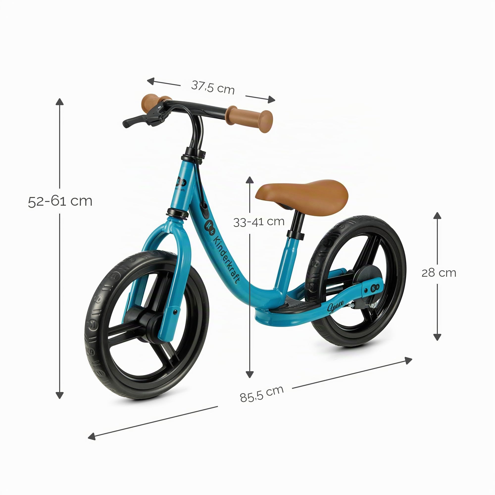 Kinderkraft Space 2 Bicicleta sin Pedales, Bicicleta Niño 2 años, Bicicleta 2 Ruedas, Sillín Ajustable, con Freno, Ligera, 3.6 kg, Ruedas 28 cm de diámetro, 35 kg