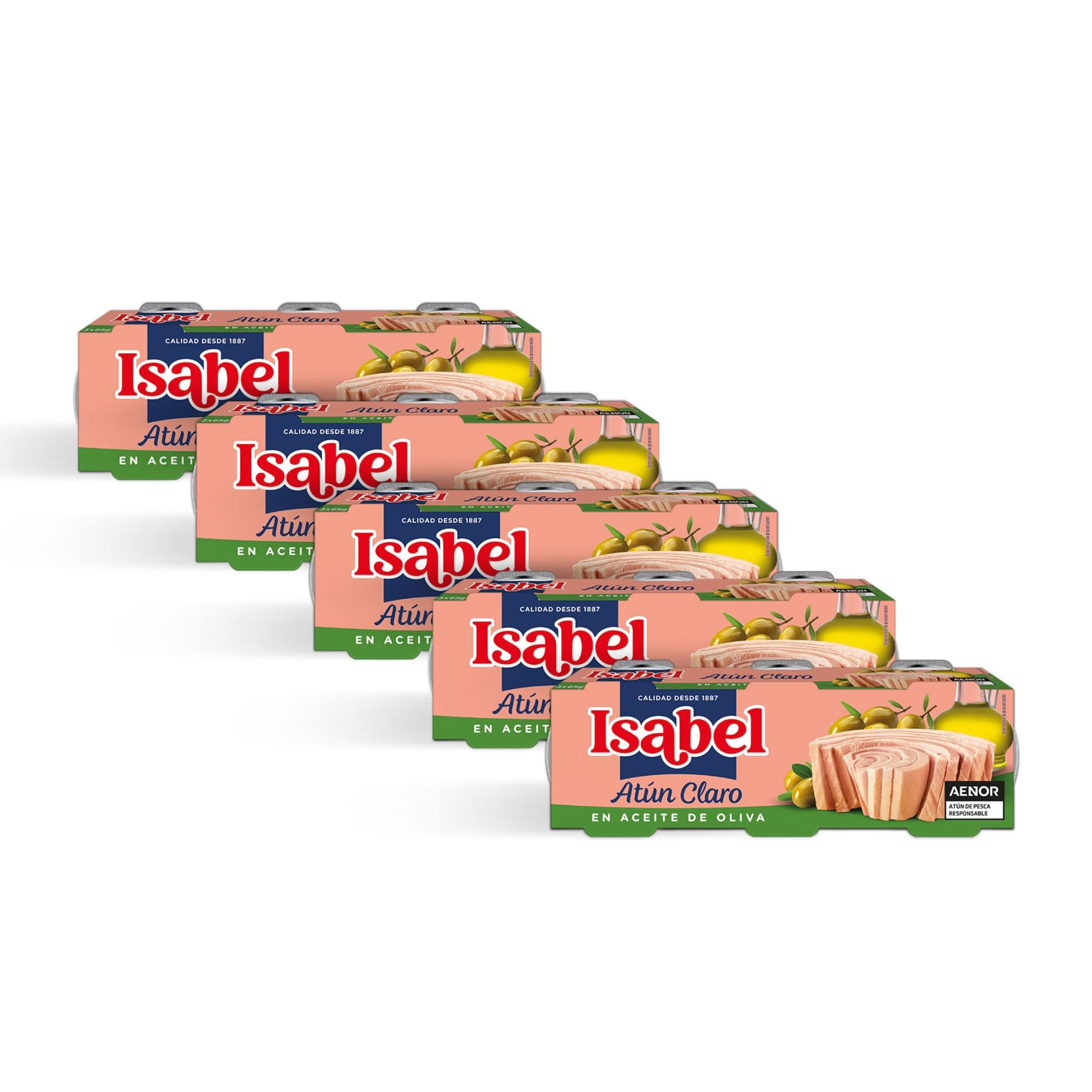 Isabel Atún claro en aceite de oliva pack 5 estuches 3 latas 65gr