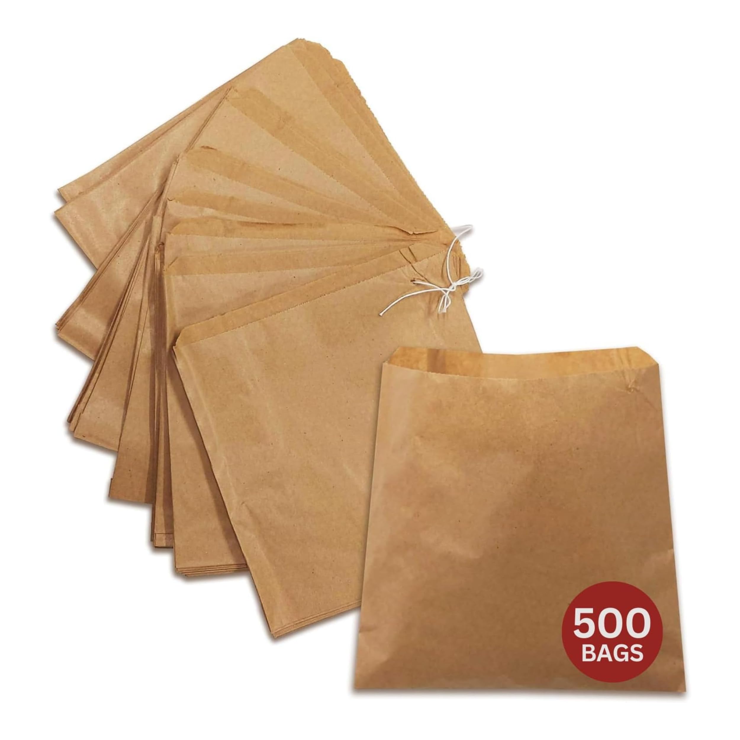 500 x Strung Kraft Paper Bags (7 x 7 inch) – Brown Paper Bags for Food, Lunch, Gifts, Groceries, Sandwiches & Takeaway | Greaseproof & Eco-Friendly Fruit Bag | Recyclable Small Brown Bag — image 1