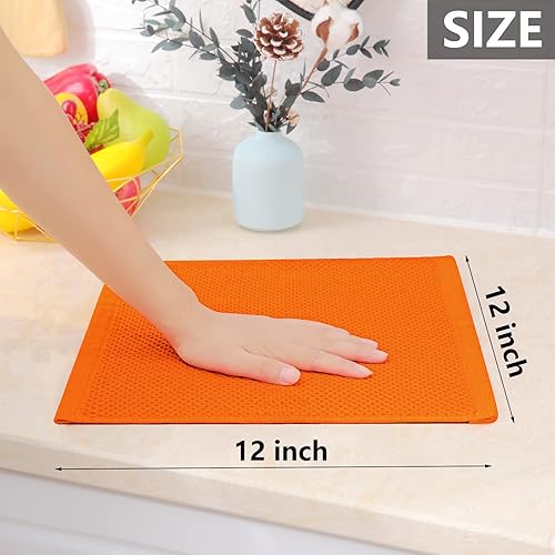 Miniatura 5 de Homaxy Paños de cocina de 100% algodón con tejido de gofre, ultra suaves, absorbentes, de secado rápido, 12 x 12 pulgadas, paquete de 6, naranja