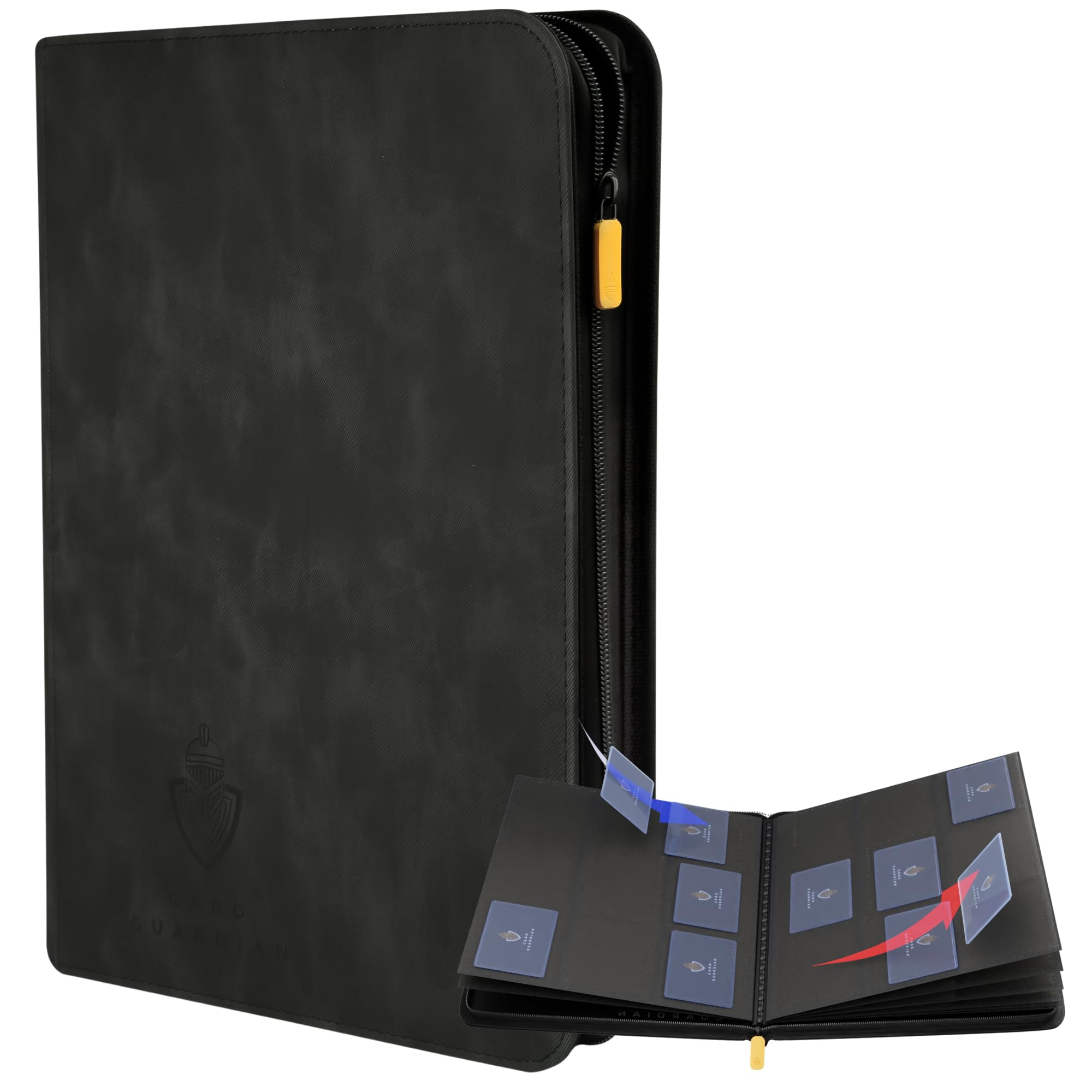 Card Guardian Black - 9 Pocket Premium Binder With Zipper For 504 Cards - Side Loading Pockets For Trading Card Games Tcg