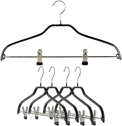 Mawa by Reston Lloyd Silhouette Series - Percha antideslizante para ahorrar espacio con clips para pantalones, estilo 40/FK, juego de 5, color negro