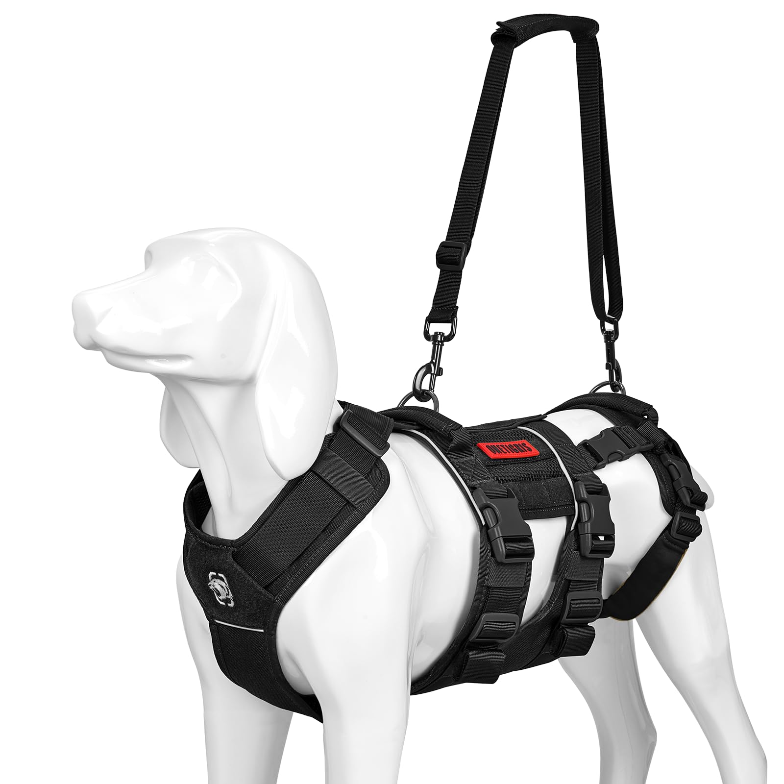 OneTigris Pettorina per cani, SKYEWALKER Supporto Imbracatura regolabile con 2 manici per supporto e riabilitazione, adatta per cani di taglia media e grande, colore nero, M
