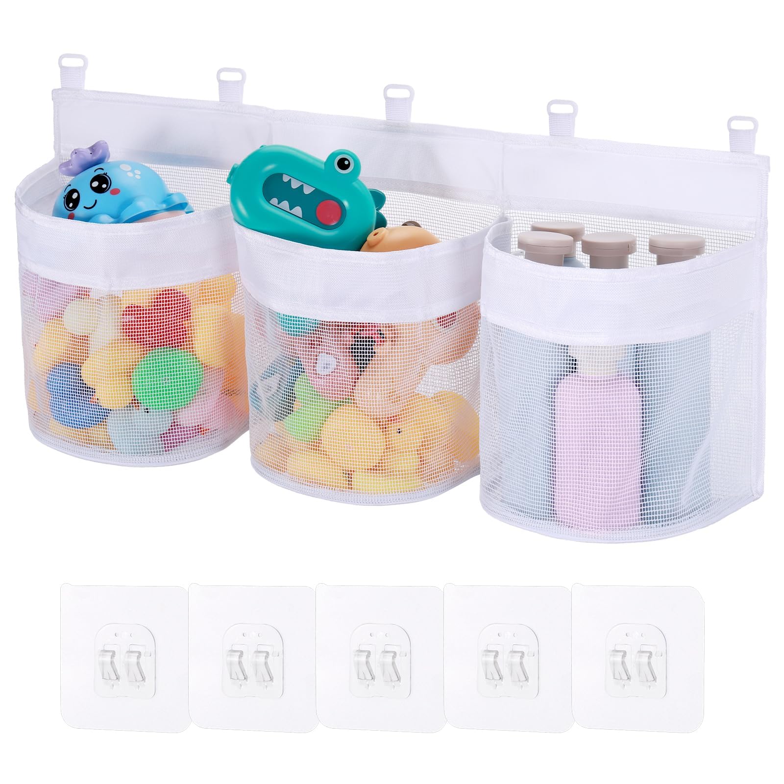 Huiguli Bath Toy Storage Organizer 3 Compartment Bath Toy Holder for Tubs Large Capacity Quick-Drying Mesh - 5