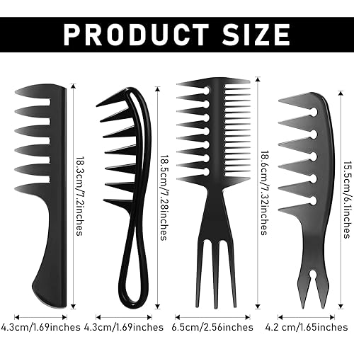 Miniatura 2 de Sieral Juego de 4 peines para peinar el cabello, peines de textura de dientes anchos con cola de doble cara, herramienta de peluquería para hombres
