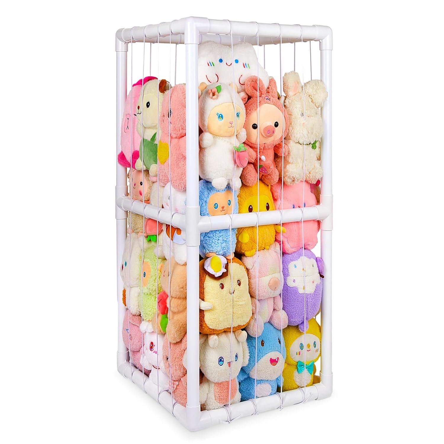 Unicorn Castle Stuffed Animals Storage Organizer with Thicken PVC Tubes Elastic Band Space Save Vertical Plushies Storage Stuffed Animals Zoo Cage for Kids,Pink