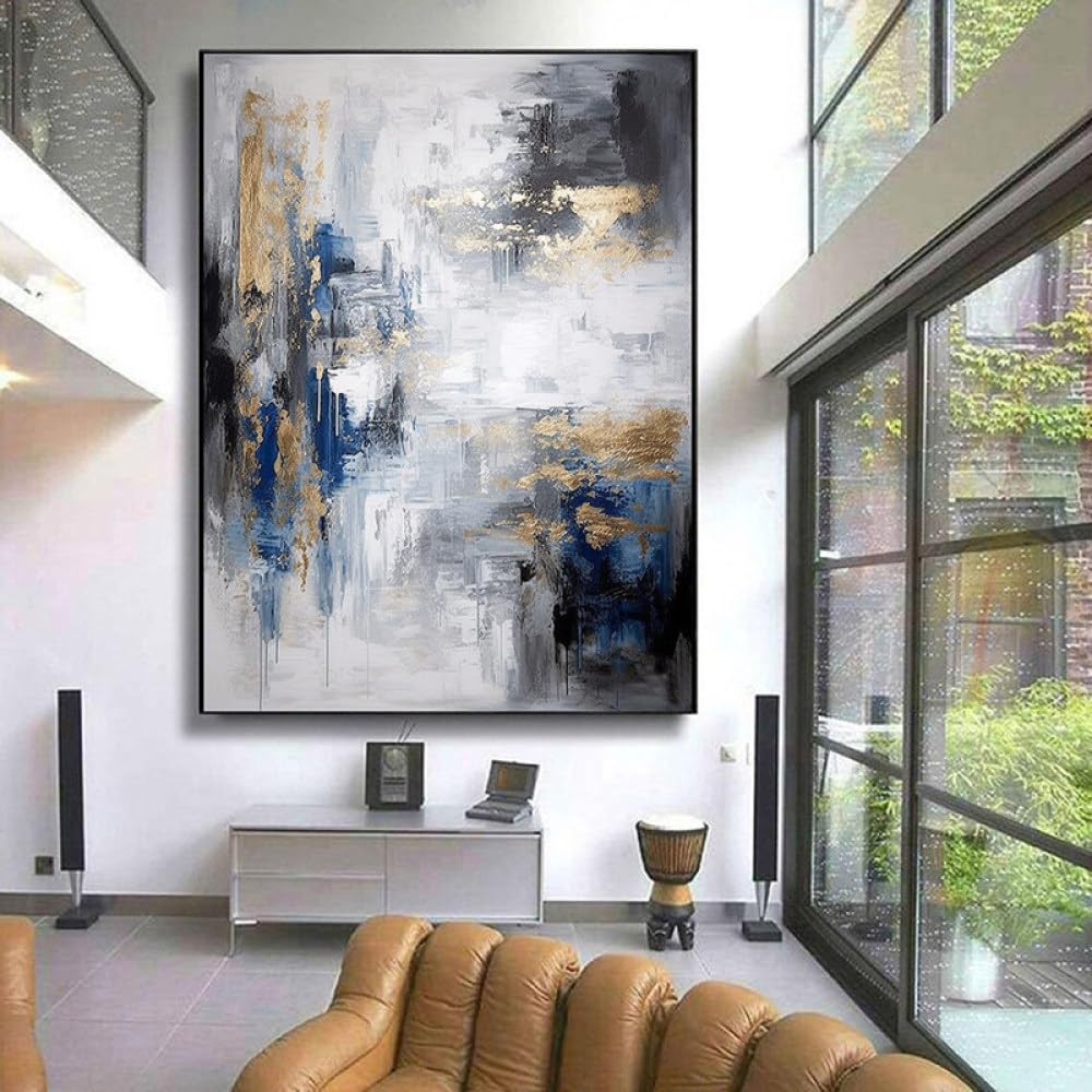 Toile murale sans cadre peinture abstraite feuille d'or pour une chambre sereine