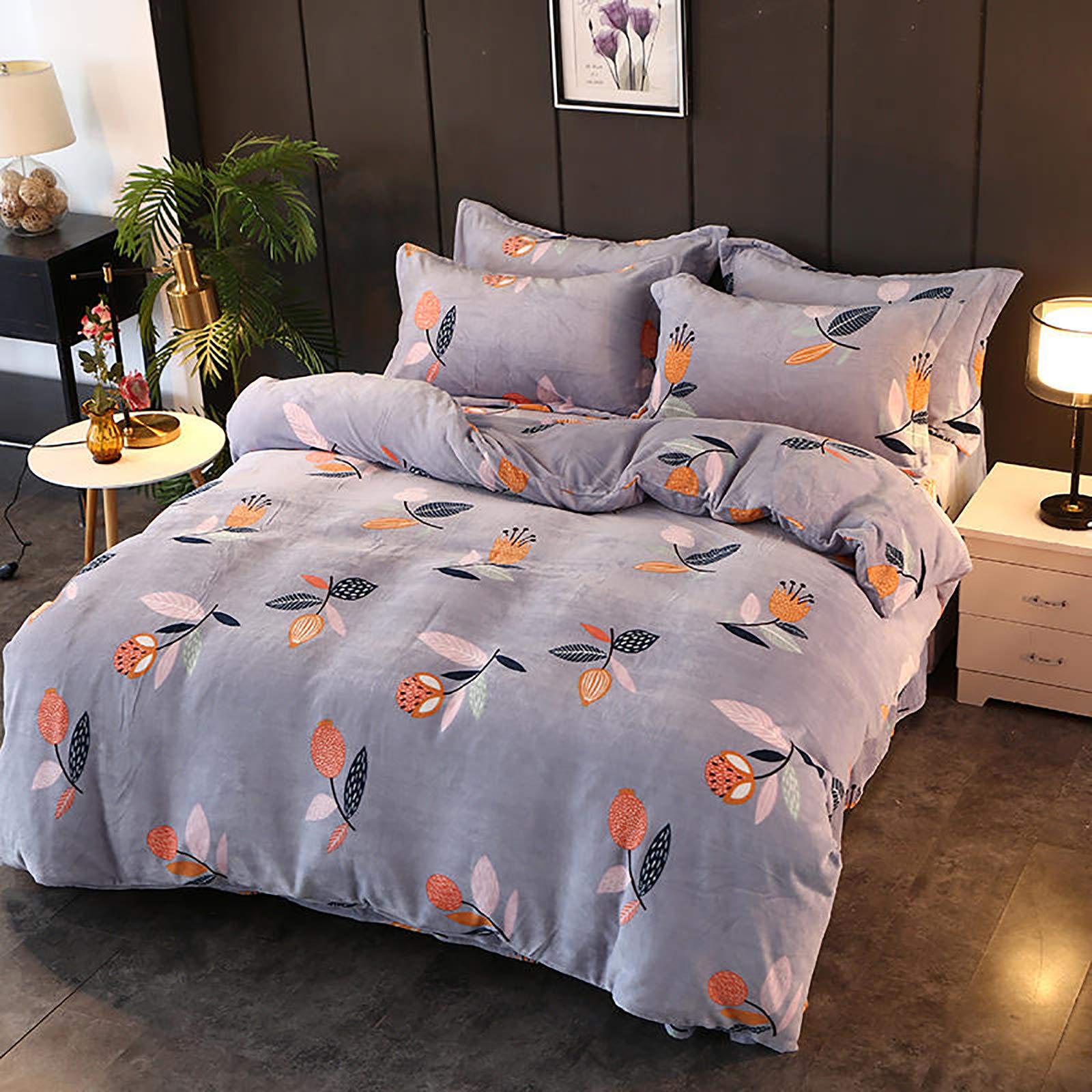 Housse de couette flanelle géométrique anti-froid, fini les draps glacés en hiver avec ce zip pratique