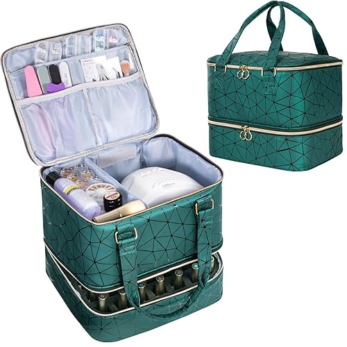 Uross Bolsa organizadora de esmalte de uñas con capacidad para 42 botellas de esmalte de uñas y lámpara de uñas, organizadores de esmalte de uñas de