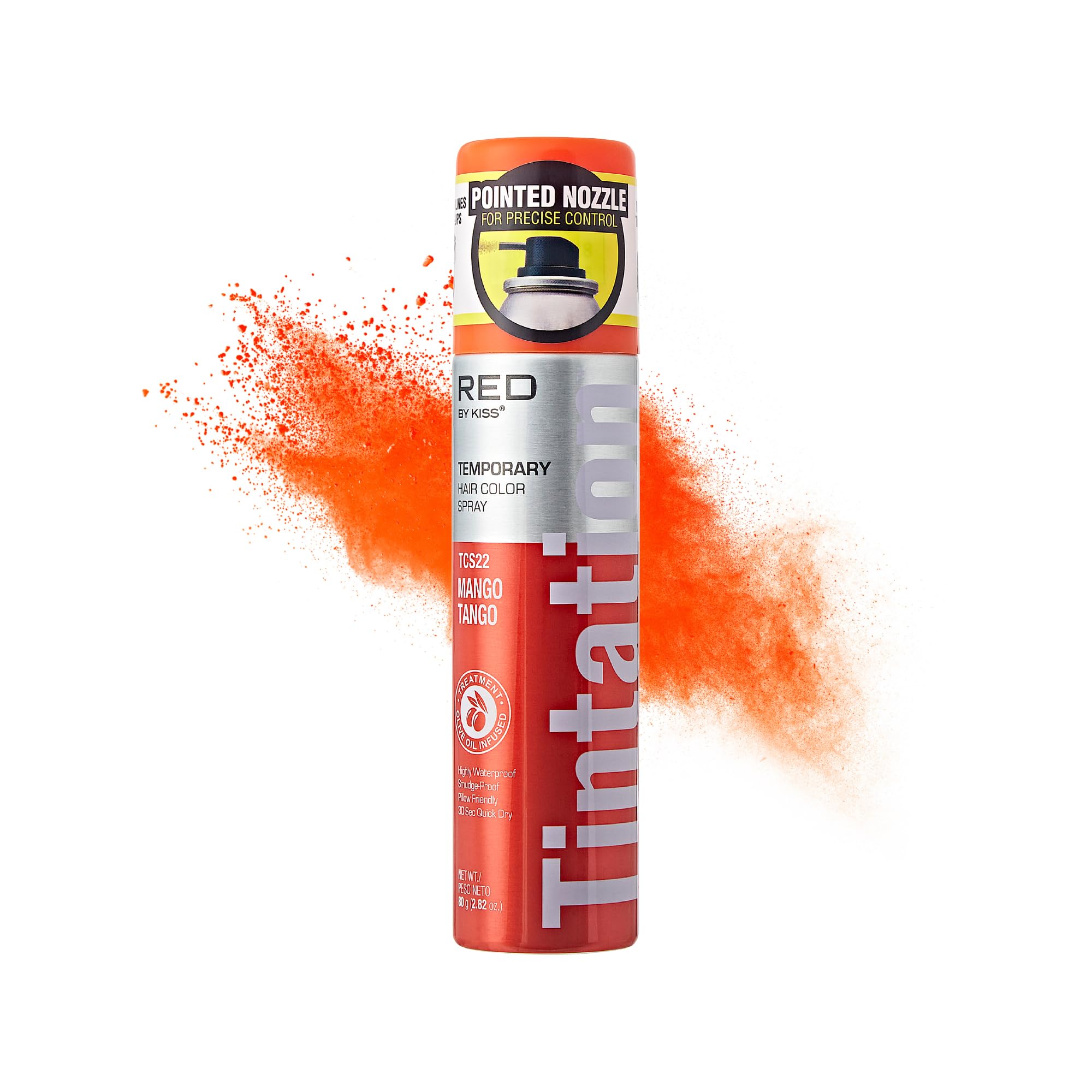 Tintation Temporary Hair Color Spray 2.82oz, Quick-Dry & Smudge-Proof, Vivid Color Washable Hair Dye, Styling Spray Cosplay Halloween Birthday Party Festival (Mango Tango)