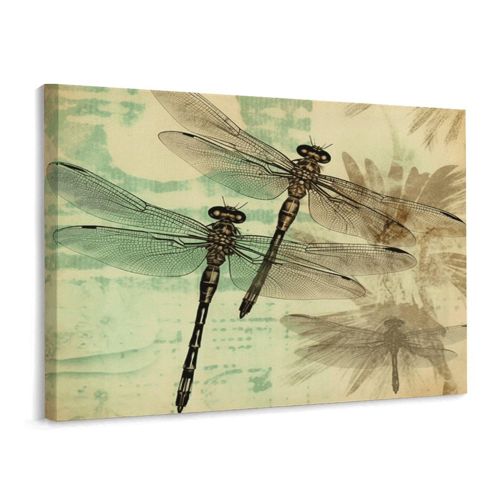 Fodpand Frame-Style Dragonfly Dragonflies Vintage Bathroom Wall Art Canvas Prints, Artwork For Walls For Living Room Hallway Stair Office Wall Decor, Pictures Home Decor 15.7X11.8 Inch