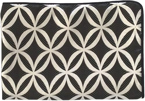 Miniatura 10 de Funda de almohada con patrón circular de satén de 12 x 20 pulgadas, diseño geométrico de celosía circular con ribetes de satén negro para decoración