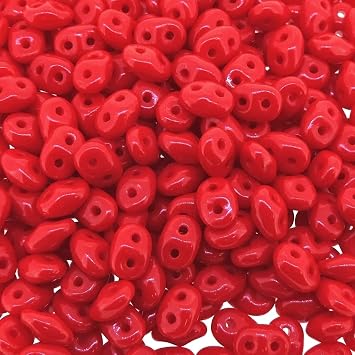 Czech Superduos Two-Hole Super Duo Seed Beads 5mm x 2.5mm Opaque Coral Red 22.5 Grams