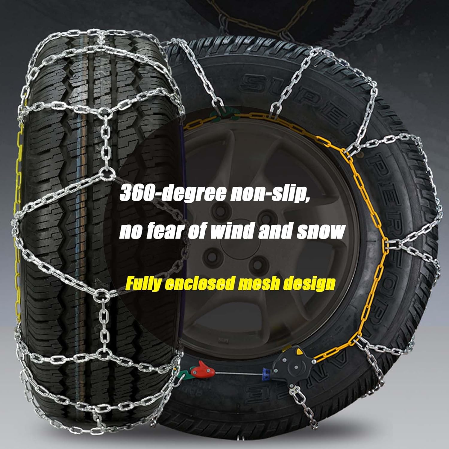 Car Snow Chains, Auto-Fixing Tire Chains for JAC E-JS4 EV SUV 2023-2025, Quick Fit Portable Reusable Universal Emergency Traction Chains Set of 2,HKN110
