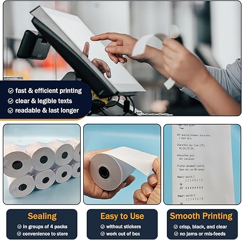 Miniatura 8 de (10 rollos) Rollos de papel de recepción de bonos para impresora de cocina de 3 pulgadas x 150 pies, rollos de papel de recibo de 1 capa, rollos de
