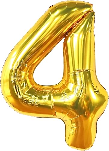 KatchOn, Globos dorados del número 4  Gigantes, 50 pulgadas  Globos dorados del número 4 para decoraciones de cumpleaños de 4 años para niños
