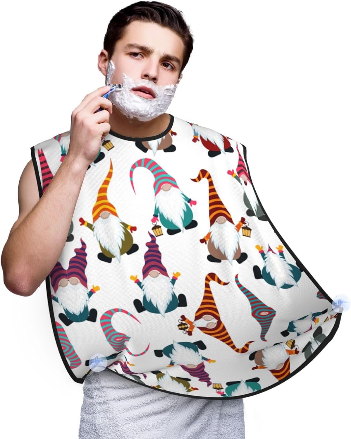 Xmas Funny Gnomes Print Beard Bib Apron, Shaving Apron For Dad, Men'S Hair Catcher For Shaving Best Gifts For Dad