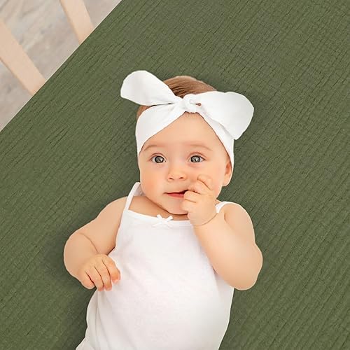 Miniatura 2 de Sábanas bajeras de muselina para cuna para niñas y niños, paquete de 2 sábanas suaves de 28 x 52 pulgadas para colchón de bebé, antideslizante,