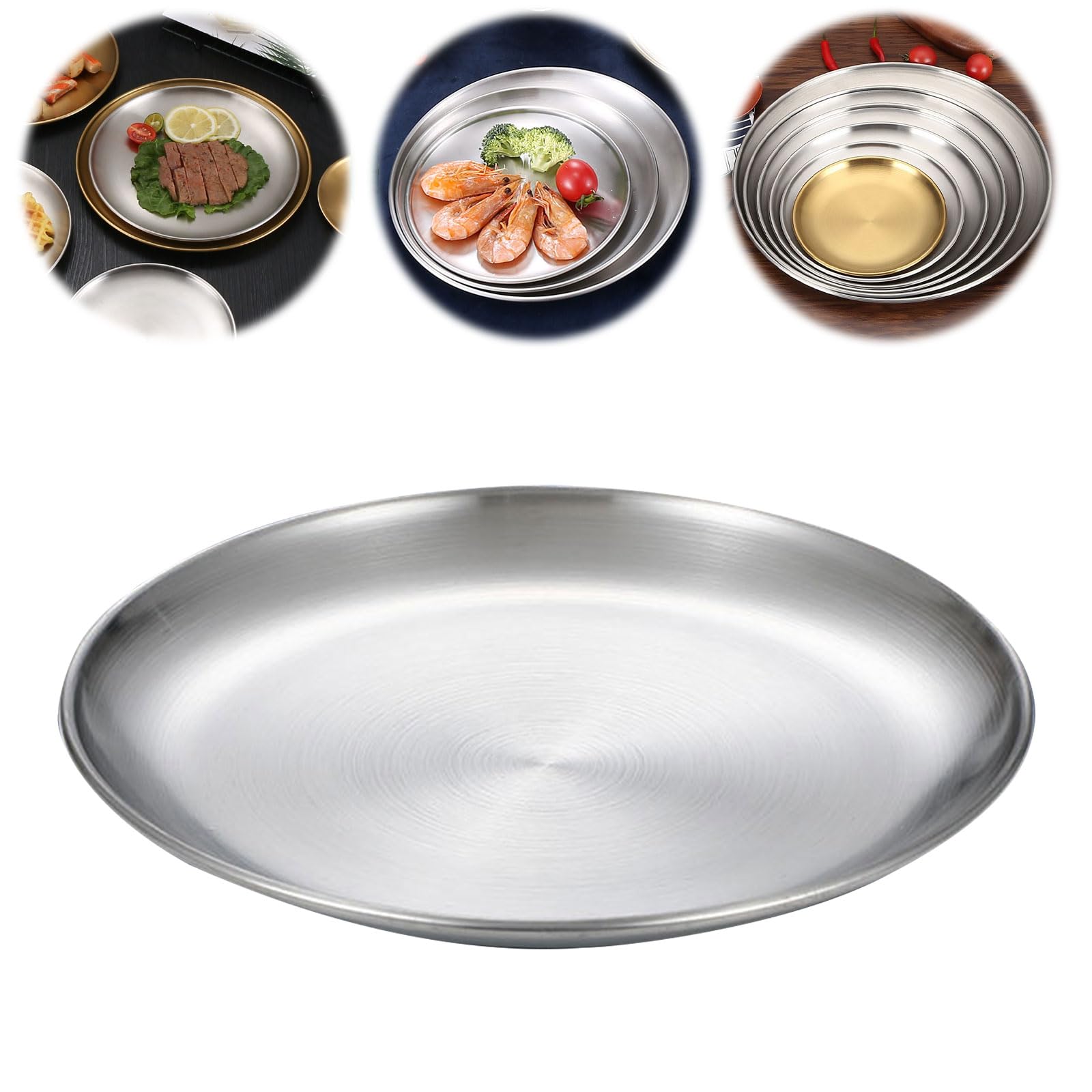 E-ALLDIR Edelstahl Teller 30 cm,Servierteller Silber,Edelstahl Teller, Edelstahl Speiseteller,Platzteller Gold,Teller Gold Küche, Haushalt & Wohnen
