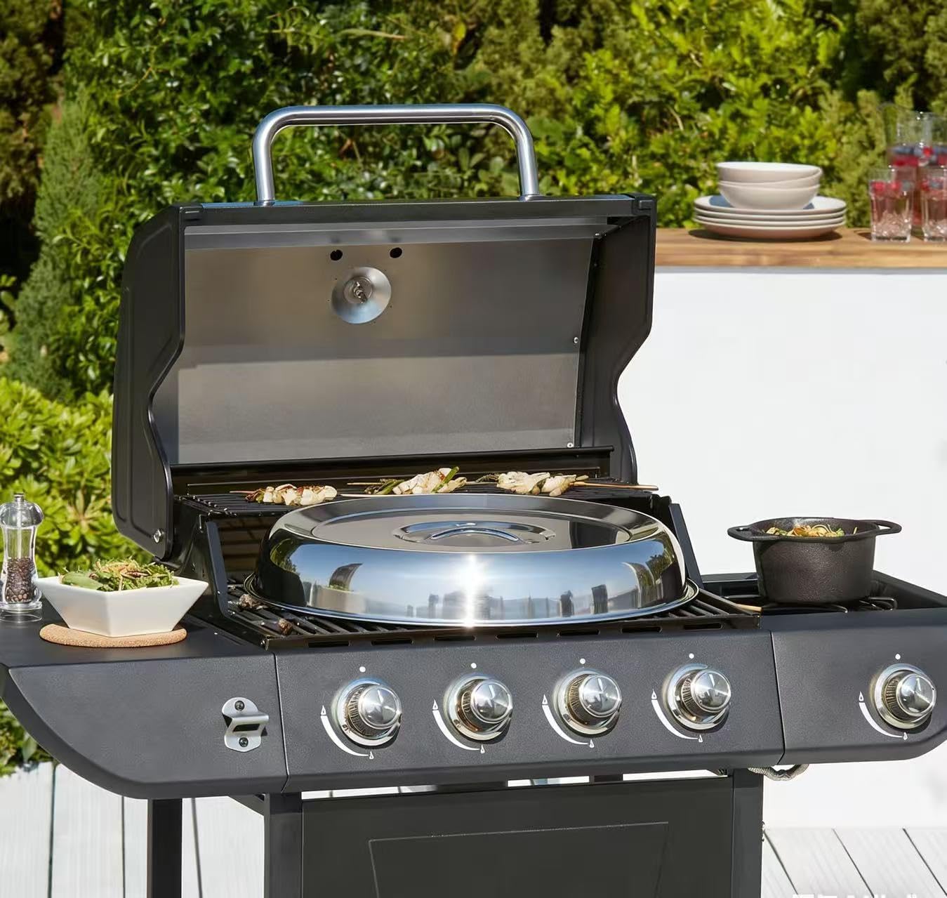 2Pcs Cheese Melting Dome Round Stainless Steel Basting Cover Wok Lids Griddle Grill Accessories for Kitchen Cooking Flat Top BBQ Indoor Outdoor Dishwasher Safe Heavy Duty