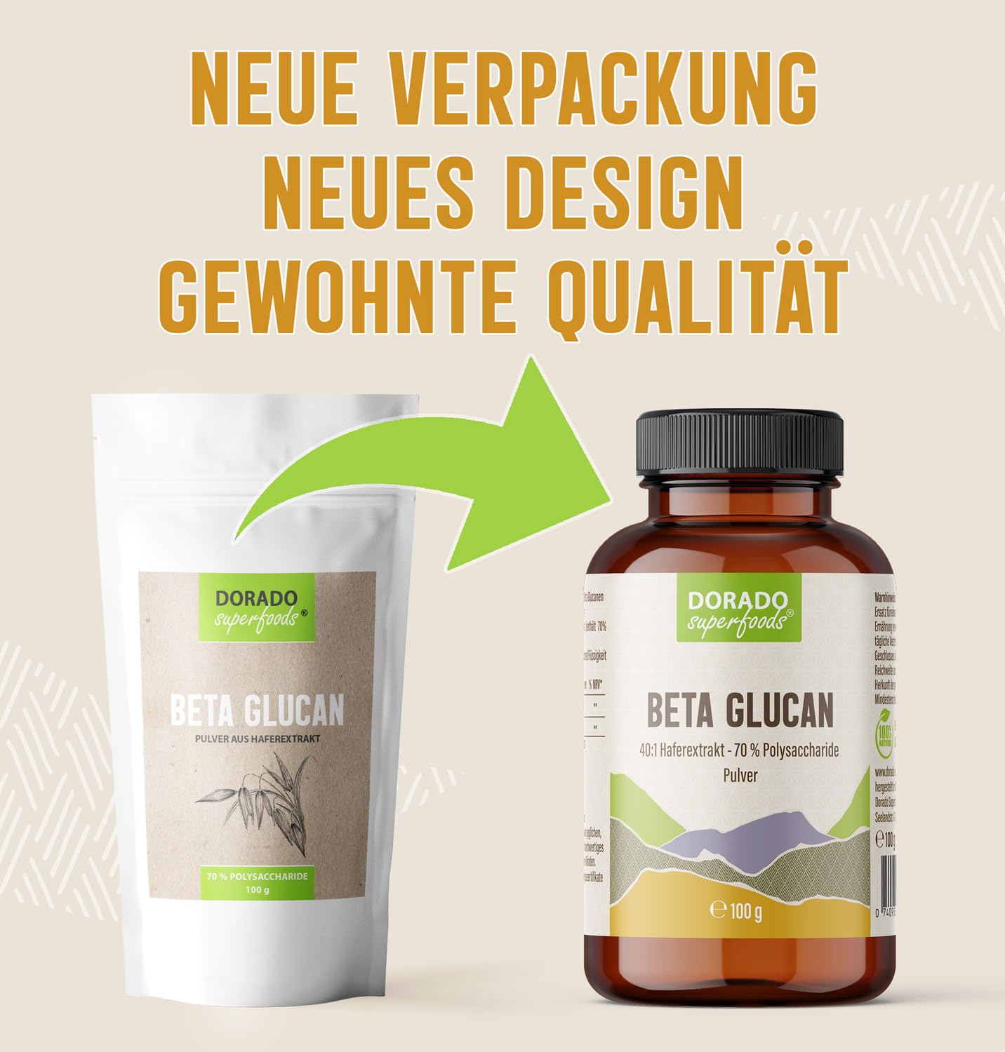 Beta Glucan Pulver Hochdosiert – 2.000 mg 40:1 Extrakt | 70% Beta Glucane | Entspricht 80.000 mg Hafer | 100 g | Reiner Hafer-Extrakt | Dorado Superfoods®