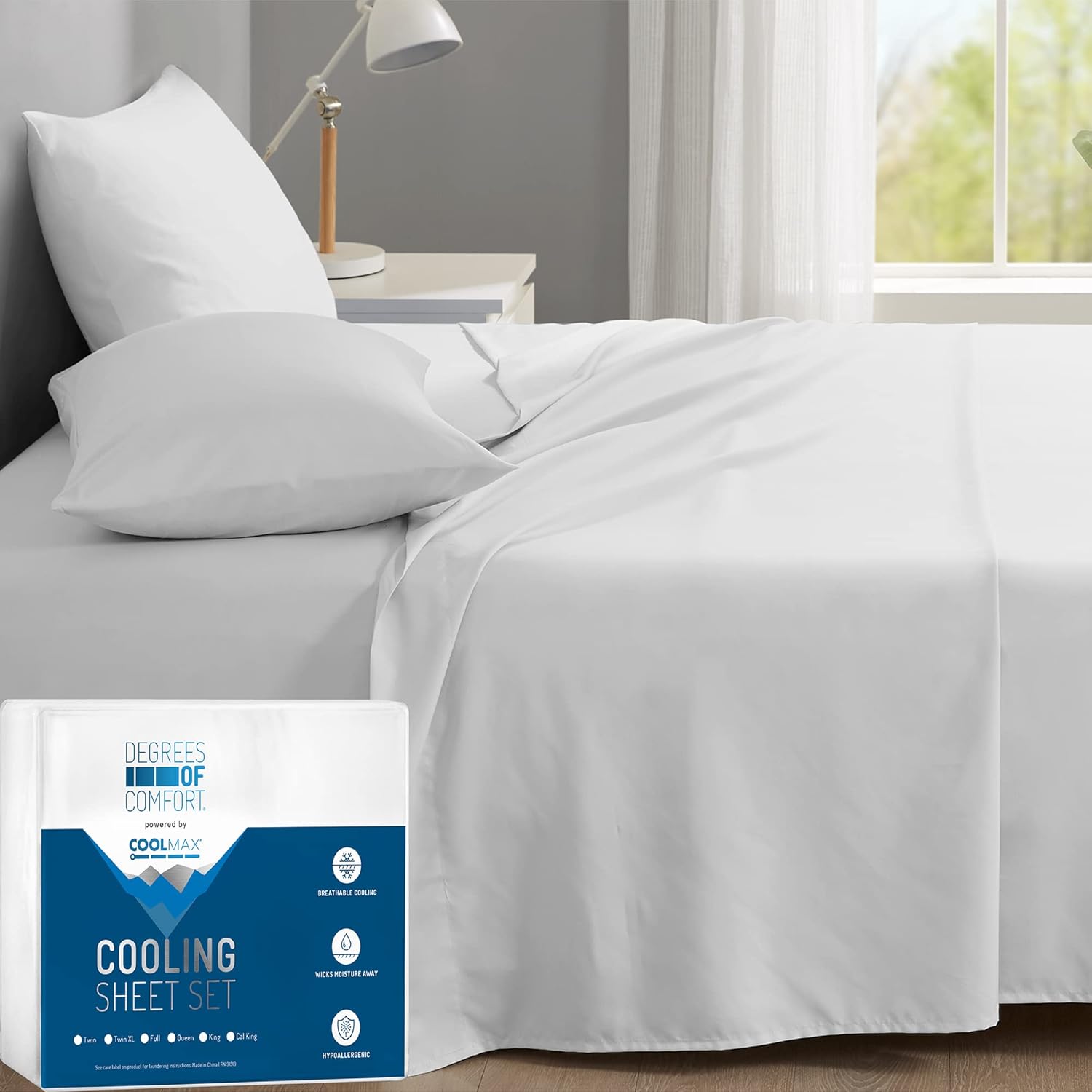Degrees of Comfort Coolmax Juego de sábanas refrescantes para cama de tamaño King, absorben la