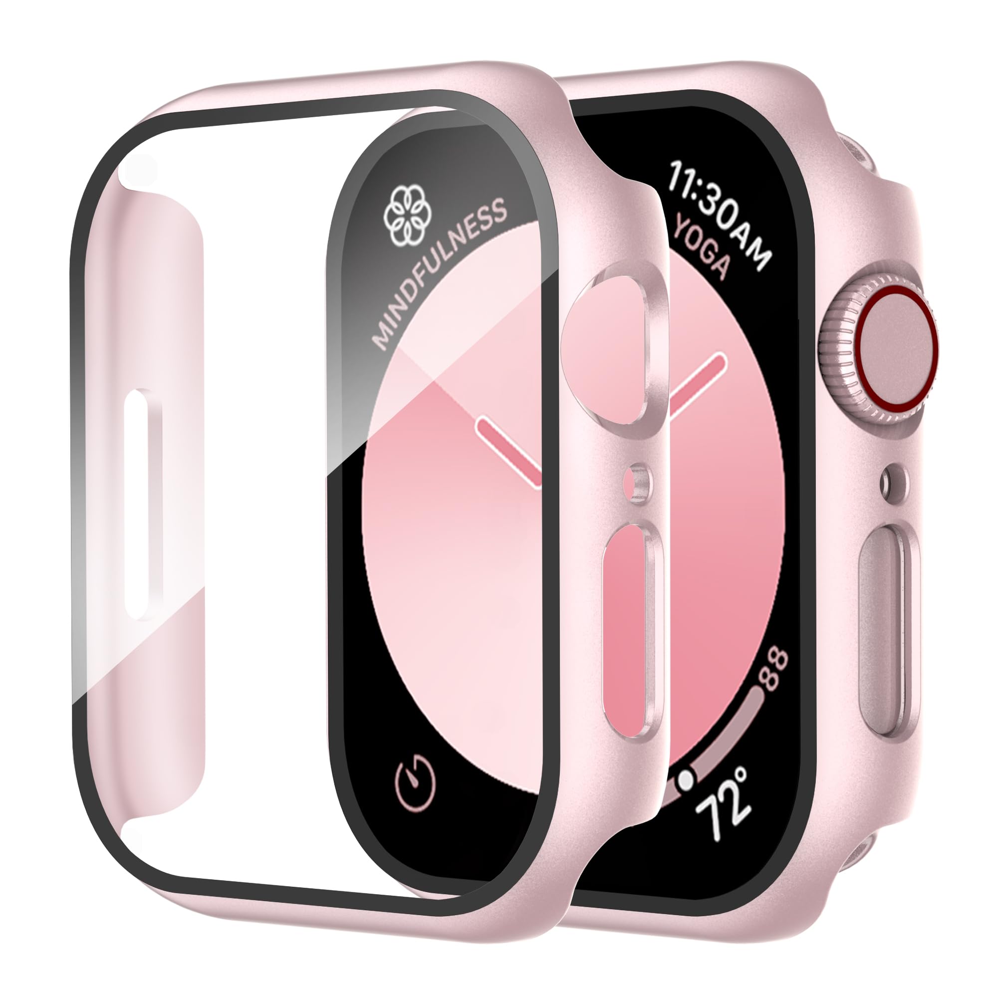 Smiling 2 Pack Case Compatible with Apple Watch Series 9 (2023)/Series 8 /Series 7 45mm with Tempered Glass Screen Protector, Hard PC Case Overall Protective Cover- 1Pink + 1 Transparent