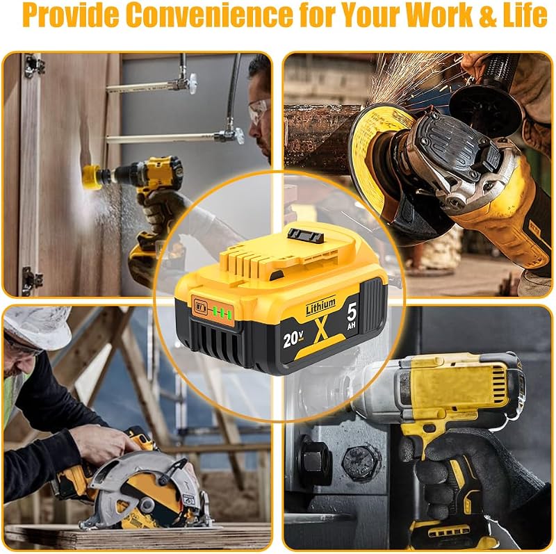 Set 2 acumulatori de schimb GGiking 5000 mAh 5 Ah DCB182 pentru DeWalt 18 V cu LED, compatibili cu DCB200 DCB184 DCB101 DCB107 DCB112 DCB105 DCB115 DCB203
