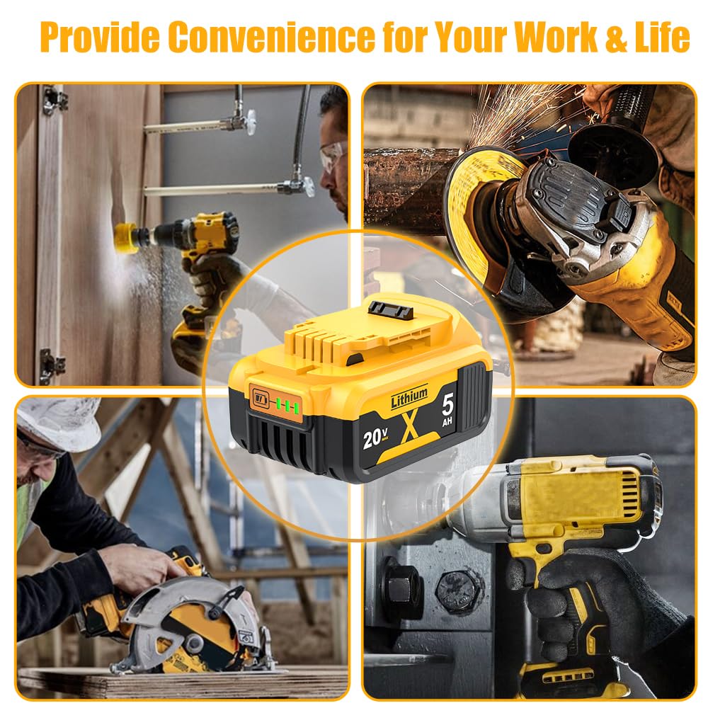 2 Stück 5000mAh DCB182 Ersatzakku für Dewalt Akku 18V, 5 Ah Ersatz für Dewalt Batteries DCB200 DCB184 DCB101 DCB107 DCB112 DCB105 DCB115 DCB203 mit LED Werkzeugakku