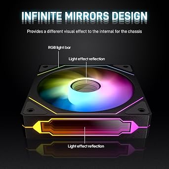 DARKROCK F120 3in1 120mm Infinite Mirror Design Case Fans with 24 LED Lights PWM Control & ARGB Effect, Hydraulic HDB Bearing for Low-Noise Operation - Suitable for Most PC Cooling Systems - Black