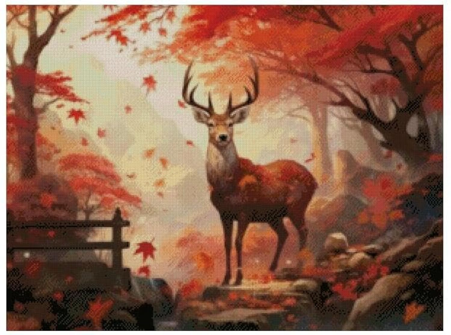 Max Stitch Design White Leaves Are Falling (2) Counted Cotton Cross Stitch,100% Cotton,14Count,300X220stitch, 54X40 Cm Autumn Deer View Cross Stitch Kit