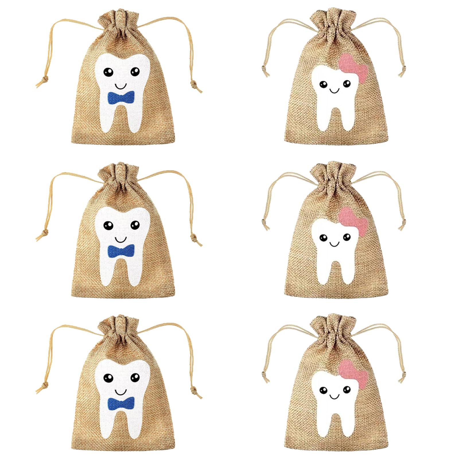 AMBEERT 6 Piece Tooth Fairy Bag, Tooth Fairy Kit, With 3 Blue and 3 Pink Bags, Magical Tooth Loss Tradition, Keepsake Storage for Children's Teeth
