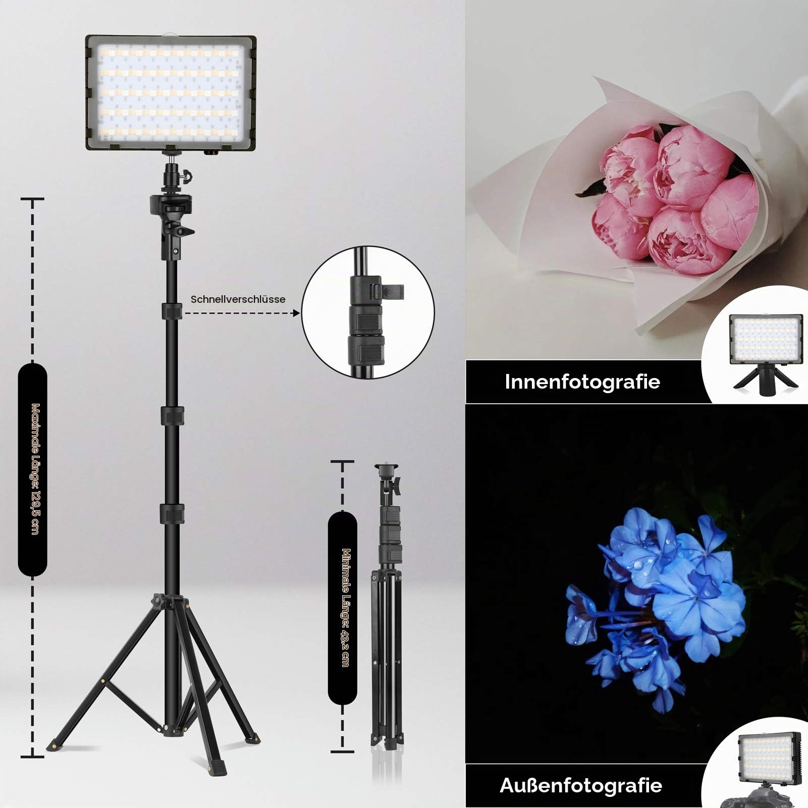 EMART 2-Pack Video Licht RGB, Videoleuchte LED USB mit Verstellbarem Stativ | Dimmbare Fotolicht, 5500K, Videoaufnahme, Streaming, YouTube, Fotostudios