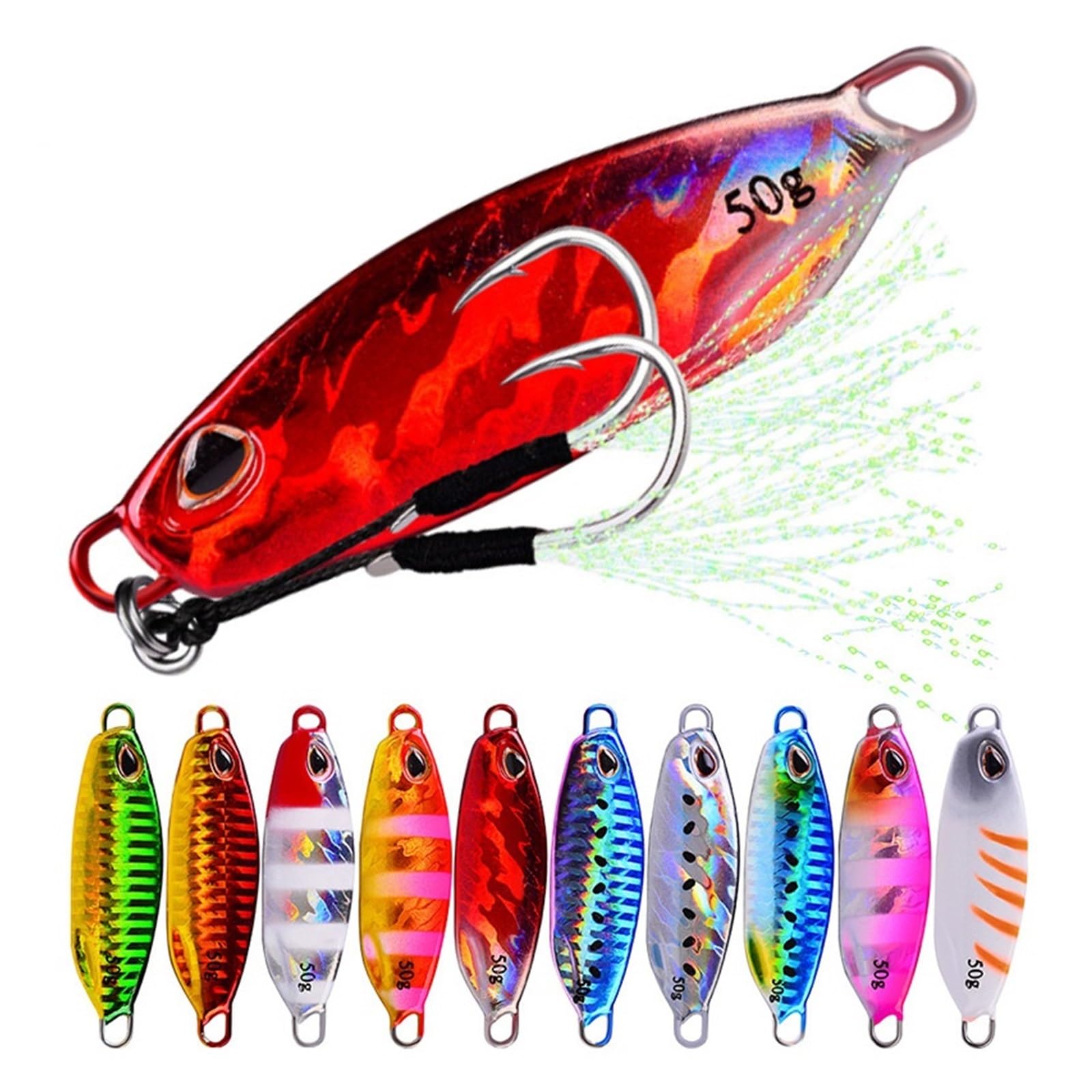 XILILHC 10 Unids/Set Metal Jig Cuchara Señuelo Cebo Artificial Shore Lento Jigging Aparejos De Pesca De Lubina 10g 15g 20g 30g 40g 50g