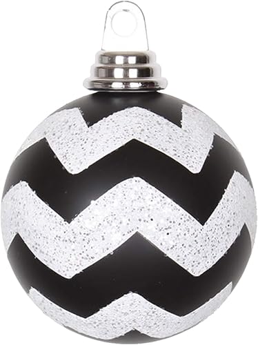 Vickerman Adorno de Navidad de 4 pulgadas, bola de cheurón, acabado mate blanco y negro, plástico inastillable, decoración de árbol de Navidad,