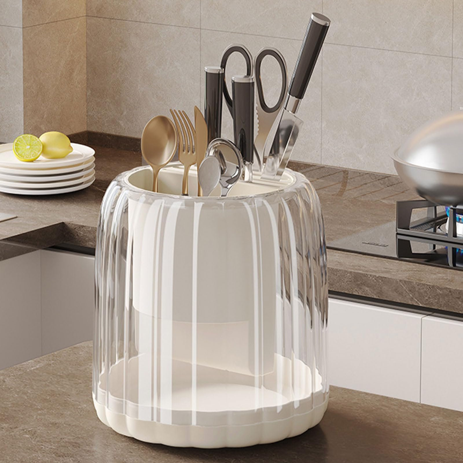 Dxcaicc 360° Rotating Large Capacity Cooking Utensil Holder, White