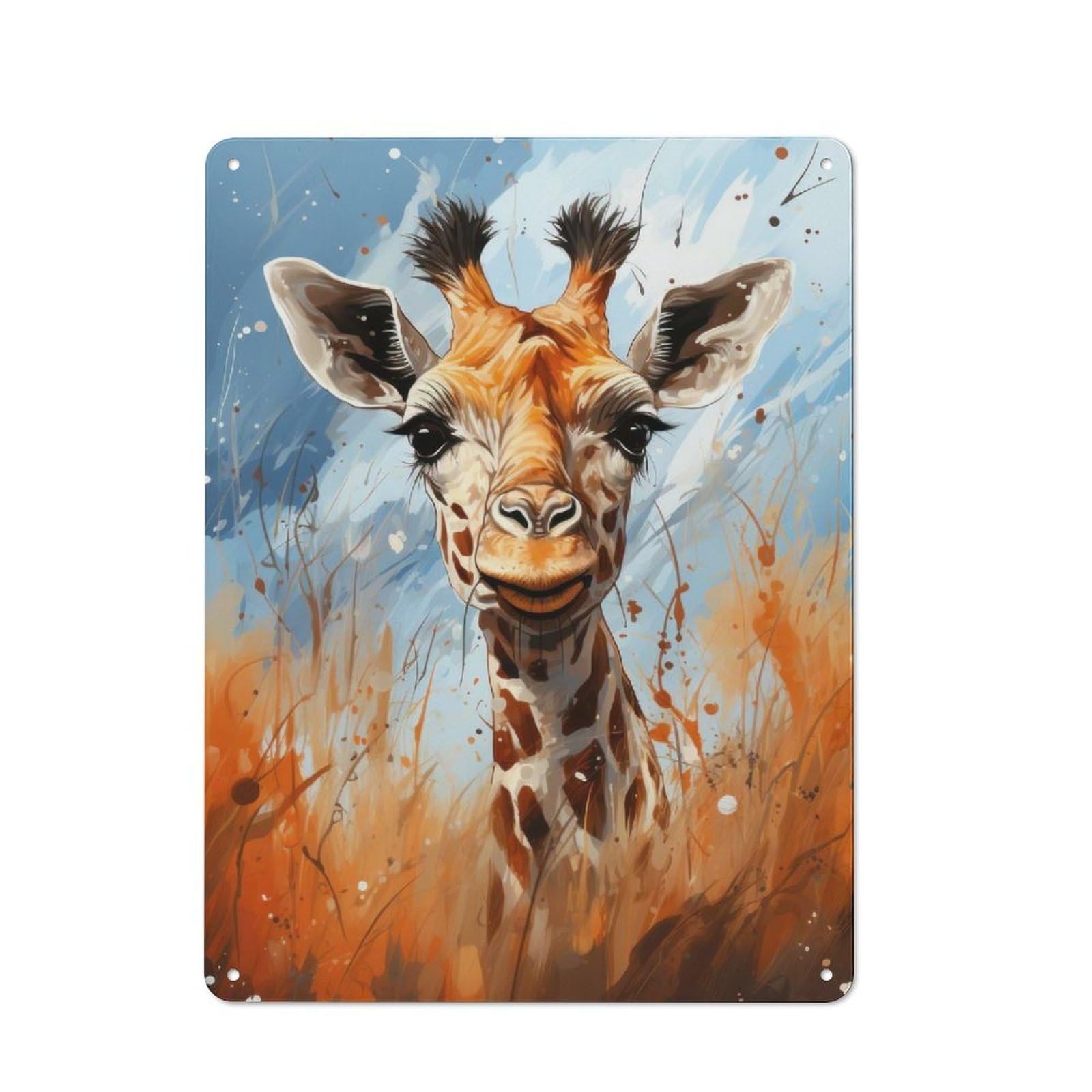 Junmoney Giraffe Portrait Vintage Metal Wall Decor 40X30cm, Decorative Metal Plaque For Coffee Bar, Small Shop Or Dining Room