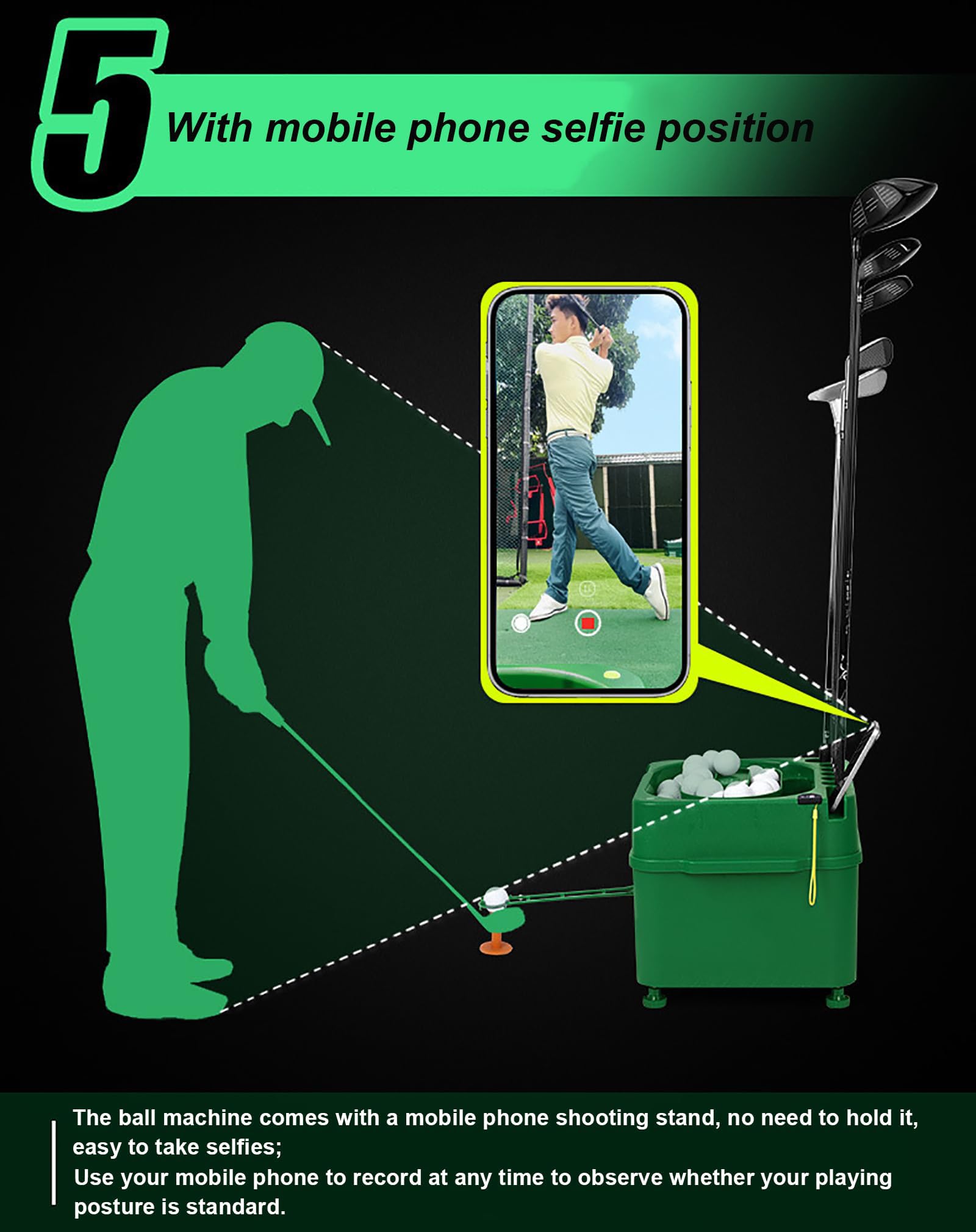 Elektrischer Golfballspender – Vollautomatische Abschlagmaschine für Driving Range, hält 40 Bälle, höhenverstellbar, Golfschläger-Organizer, Indoor-Simulator-Trainingswerkzeug