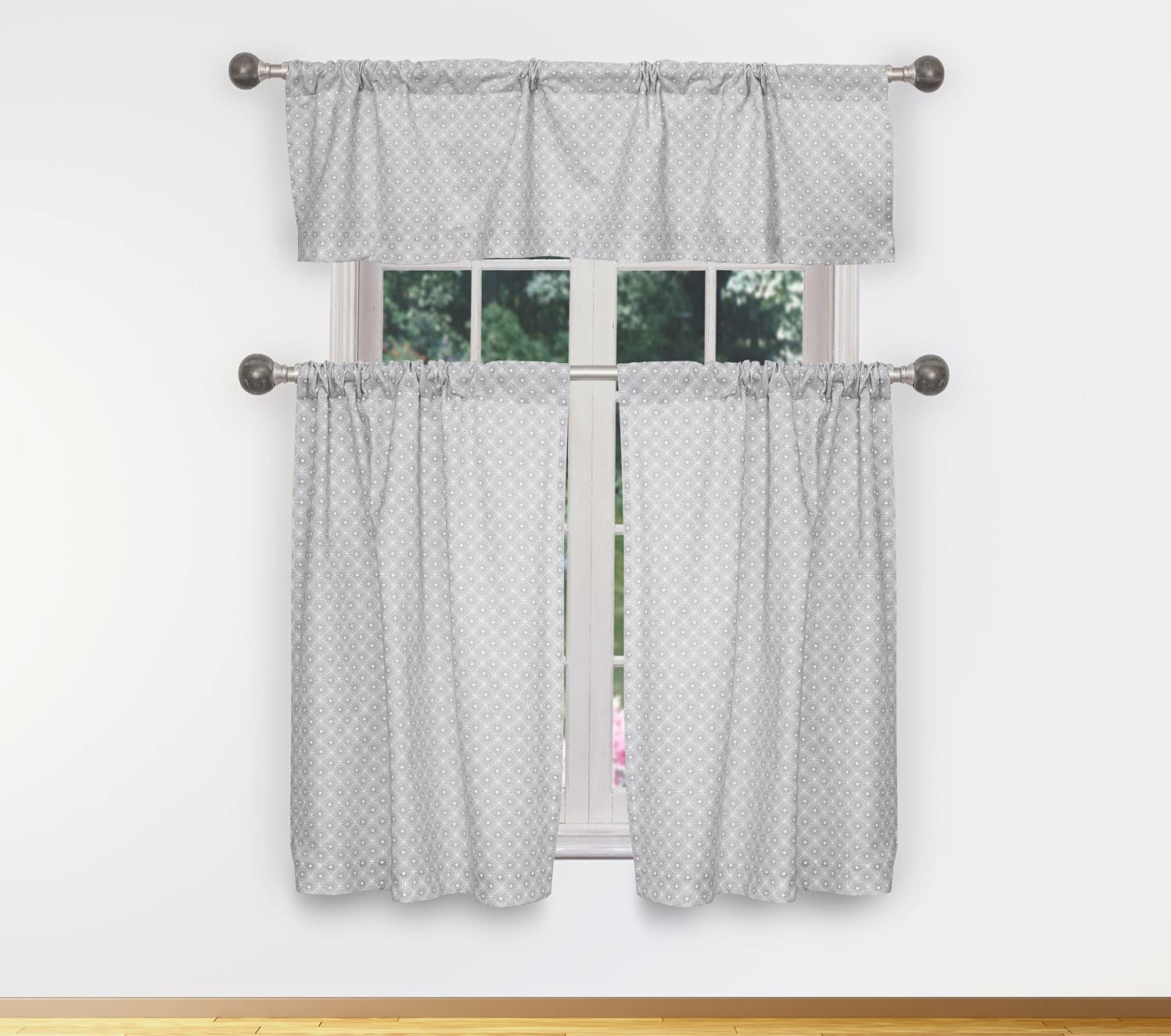 Duck River TextileFloral Kitchen Curtain, Polyester, Grey, 58x15