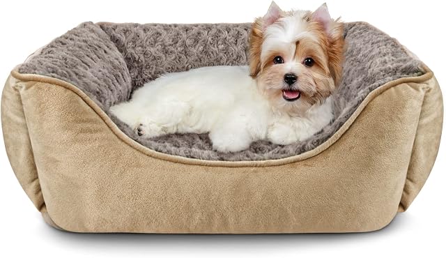 JOEJOY Dog Bed Small Washable - Calming Dog Bed Anti-Anxiety Dog Bed Rectangle Dog Bed with Soft Cosy Plush - Pet Bed Size Small | Medium | Large Mattress Mat For Dog, Beige, 20in