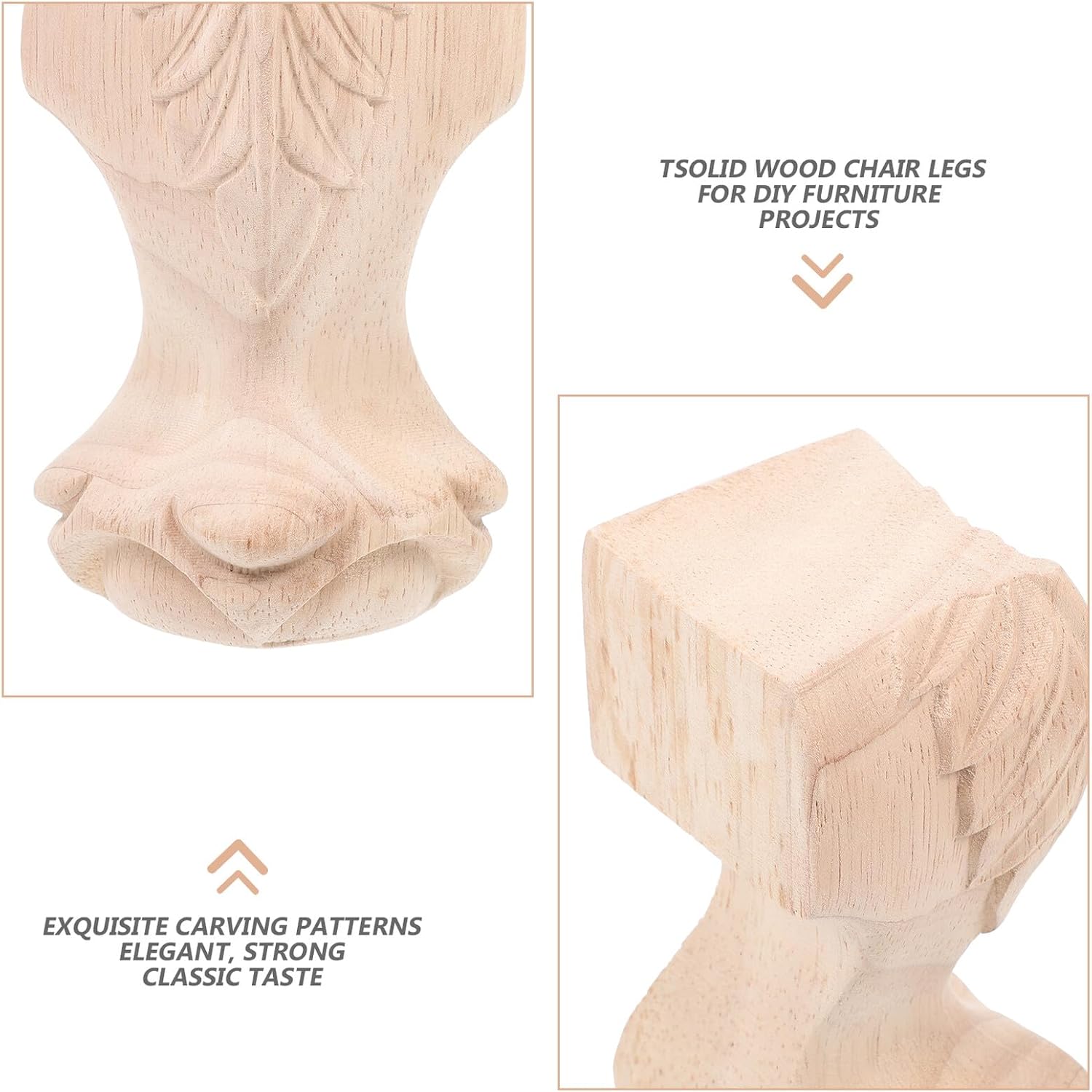 4pcs Solid Rubberwood Furniture Legs 12x6cm Wood Carving Sofa Table Chair Replacement Feet for Cabinets Beds Sofas