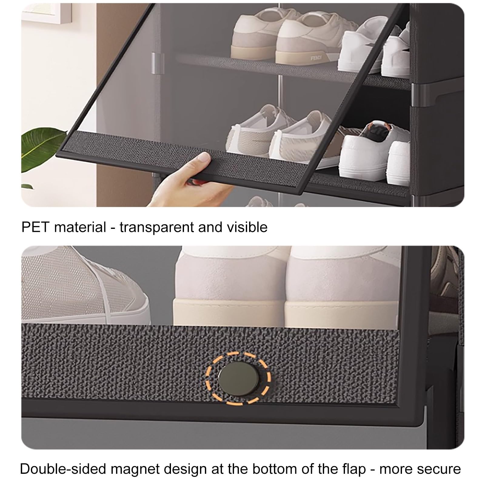 Zapatero modular con puerta, apilable de plástico para almacenamiento de zapatos para entrada, sala de estar, dormitorio, armario, color blanco (16.5 x 14.5 pulgadas), ideal para ahorrar espacio