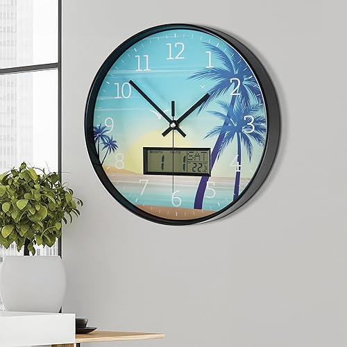Miniatura 1 de Reloj de pared para sala de estar, reloj de pared silencioso de 12 pulgadas, funciona con pilas y temperatura de la semana, reloj de pared moderno