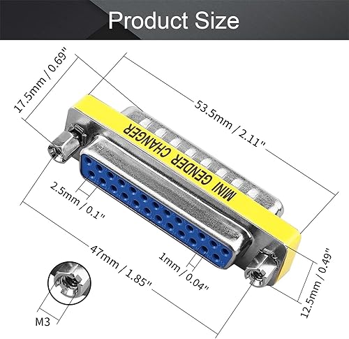 Miniatura 8 de Fielect Adaptador de acoplador de cambiador de género VGA de 25 pines DB25 de 2 filas hembra a macho Mini cambiador de género adaptador conector
