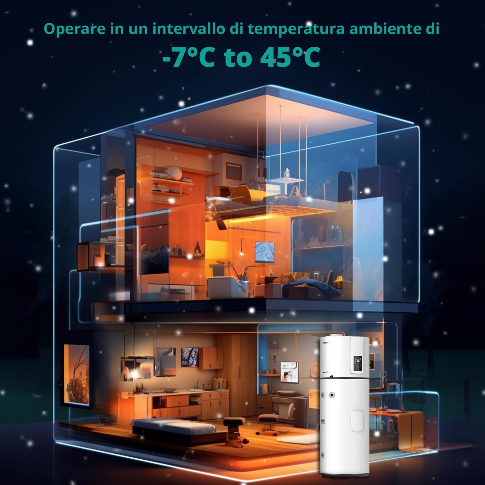 Pompa di calore verticale 240 L, R290 Pompa di calore ad aria per ville, alberghi, case vacanze, commerciali ed esterni, silenziosa 50 dB, riscaldamento rapido a 75 °C, WiFi, compatibile con solare