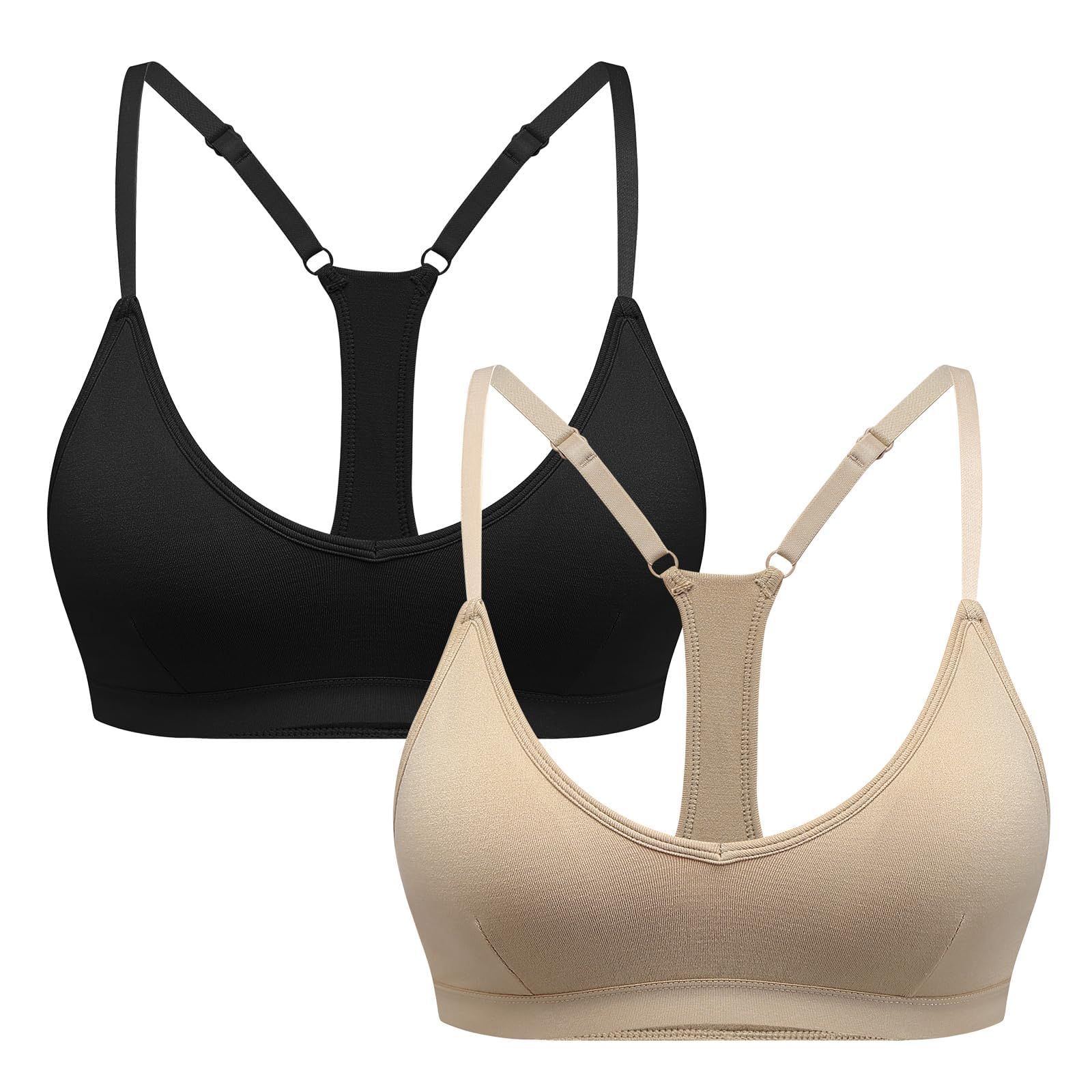 INIBUD Sports Bras for Women Racerback Triangle Padded Bralette Y Back Seamless Bra No Underwire V Neck Wireless
