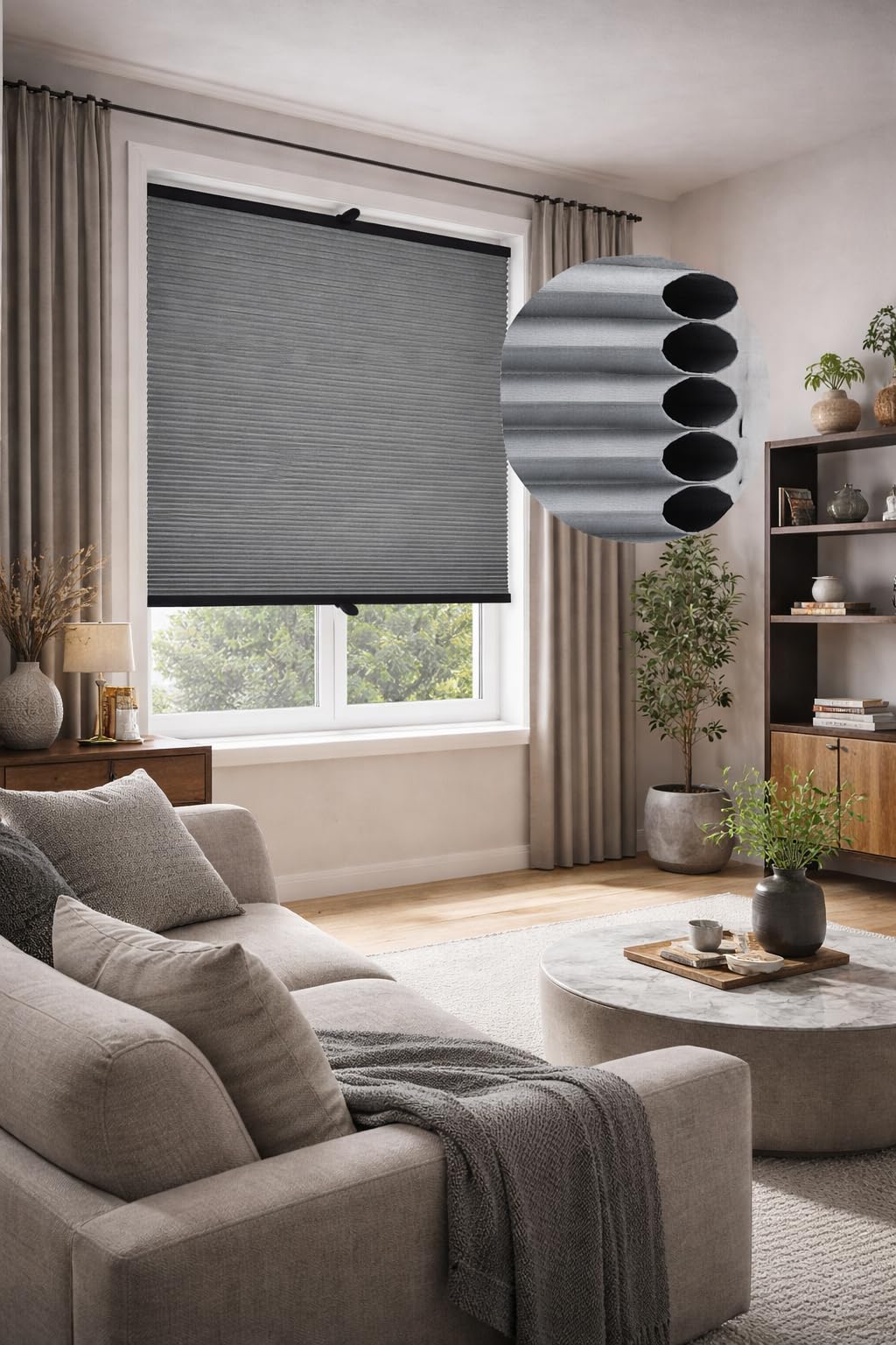 RENA Wabenplissee - Rollos für Fenster ohne Bohren - 85 x 80 cm - Verdunkelung zu 100% und Thermo Sonnenschutz - Plissee für Schlafzimmer und Büro - grau - Anthrazitmechanismus